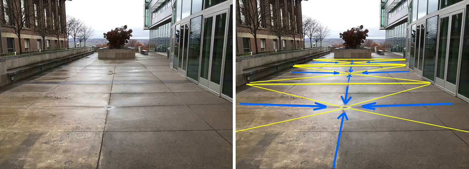 drainage patterns at the Physical Sciences Building at Cornell University